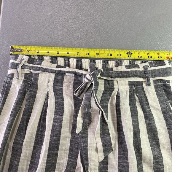 INDIGO RISING Pants Linen Striped Pleated Smocked Waist Wide Leg Womens L Black - Picture 5 of 10